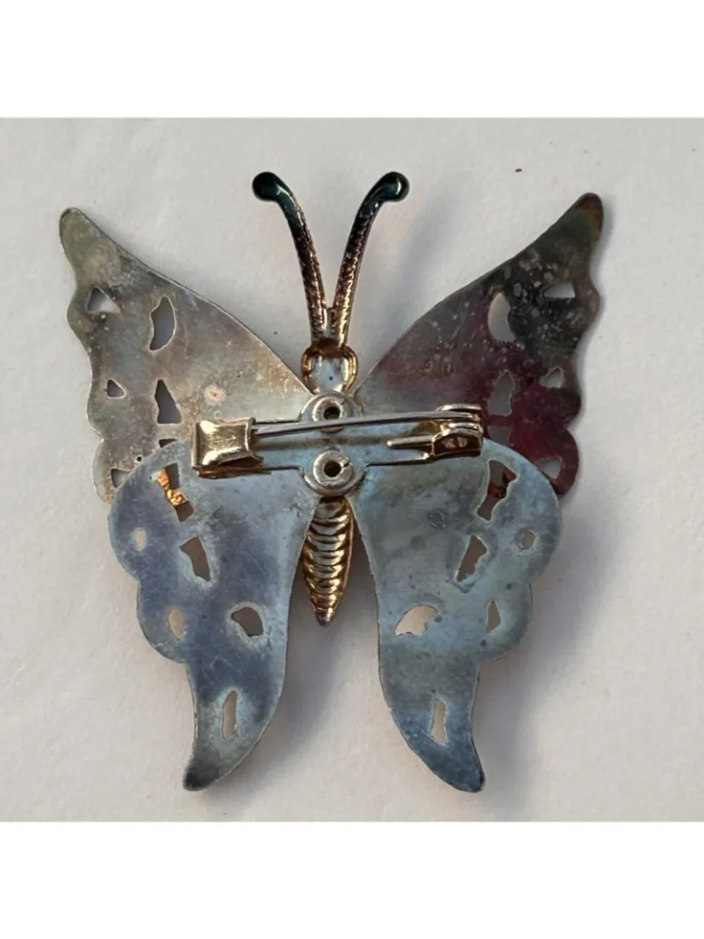 Vintage Silverplated Ornate Filligree Butterfly Brooch Pin Boho Fairy Magical
